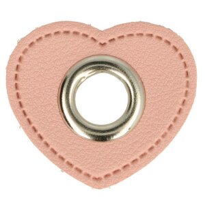 Leatherette Eyelette Patch Heart Light Pink 8mm - Nickel