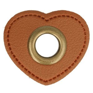 Leatherette Eyelette Patch Heart Brown 8mm - Bronze