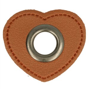 Leatherette Eyelette Patch Heart Brown 8mm - old-Silver
