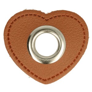 Leatherette Eyelette Patch Heart Brown 11mm - Nickel