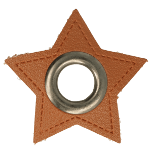 Leatherette Eyelette Patch Star Brown 8mm - old-Silver