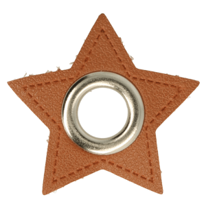 Leatherette Eyelette Patch Star Brown 11mm - Nickel