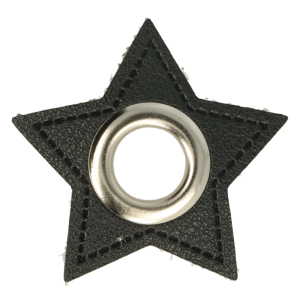 Leatherette Eyelette Patch Star Black 8mm - Nickel