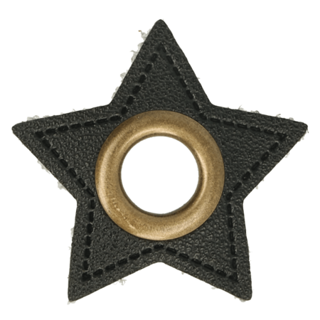 Leatherette Eyelette Patch Star Black 11mm - Bronze