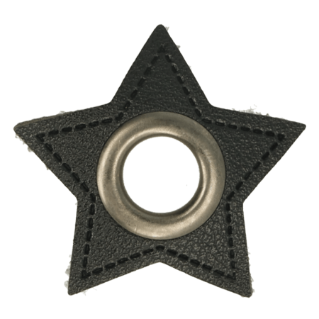 Leatherette Eyelette Patch Star Black 11mm - old-Silver