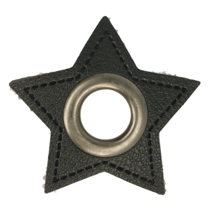 Leatherette Eyelette Patch Star Black 11mm - old-Silver