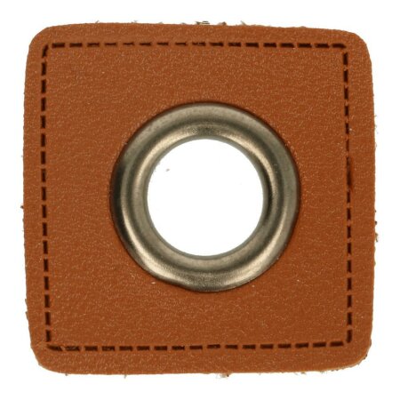Leatherette Eyelette Patch Brown 8mm - old-Nickel