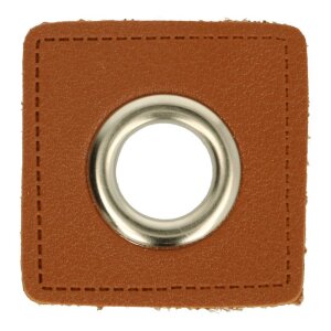 Leatherette Eyelette Patch Brown 11mm - Nickel