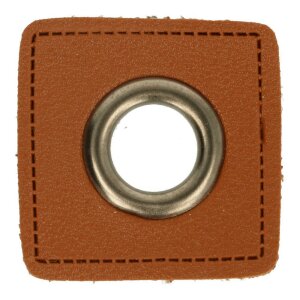 Leatherette Eyelette Patch Brown 14mm - old-Nickel