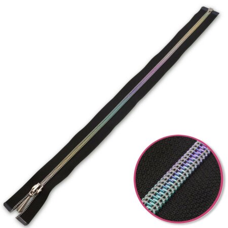 Zipper Metalic Rainbow 50cm on Black with Plastic Coil