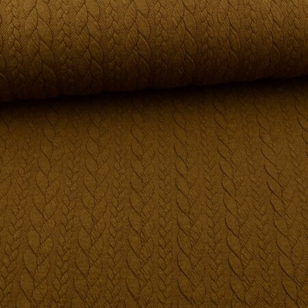 Knit Jaquard knitted fabric  with braid pattern light khaki