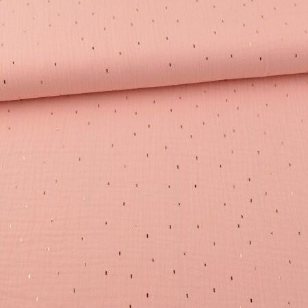 Muslin Foil Print Stripes Gold on Light Pink