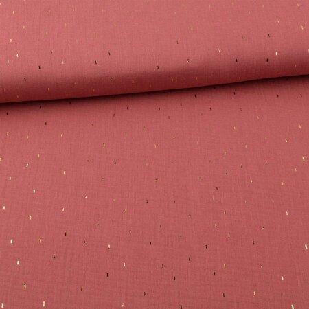 Muslin Foil Print Stripes Gold on Dusky Pink