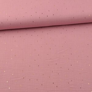 Muslin Foil Print Stripes Gold on Pink