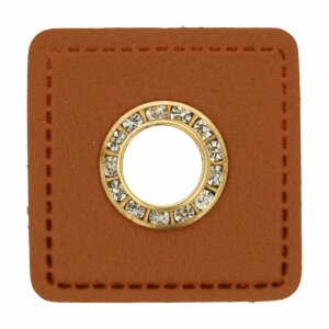 Leatherette Eyelette Patch brown 6mm - glitter gold