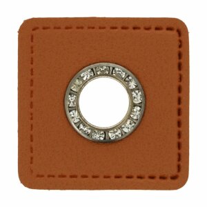 Leatherette Eyelette Patch brown 9mm - glitter old nickel