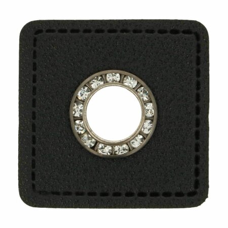Leatherette Eyelette Patch black 6mm - glitter old nickel