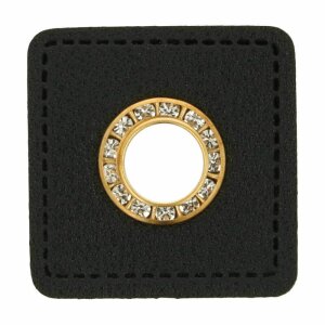 Leatherette Eyelette Patch black 6mm - glitter gold
