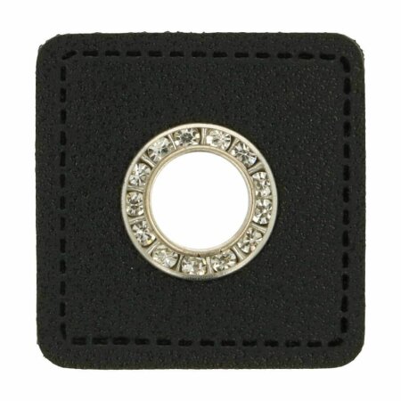 Leatherette Eyelette Patch black 6mm - glitter nickel