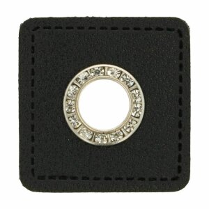 Leatherette Eyelette Patch black 6mm - glitter nickel