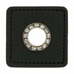 Leatherette Eyelette Patch black 9mm - glitter old nickel