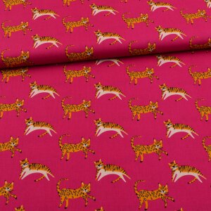 Cotton Woven Fabrics tiger and leopard pink