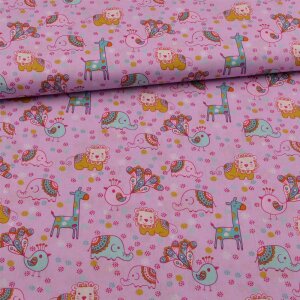 Cotton Woven Fabrics Sweet Animals light pink