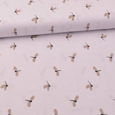Crepe fabric dragonfly beige on white