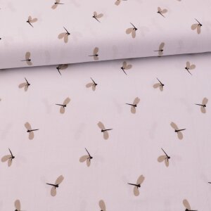 Crepe fabric dragonfly beige on white