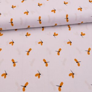 Crepe fabric dragonfly mustard on white