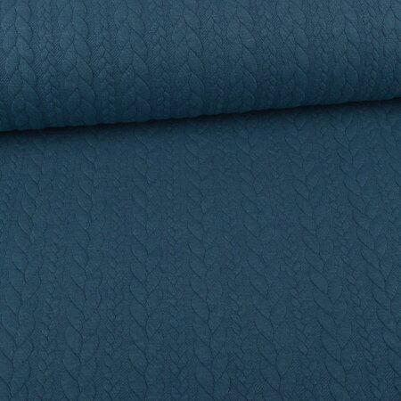 Knit Jaquard Knitted Fabric with Braid Pattern petrol blue Melange