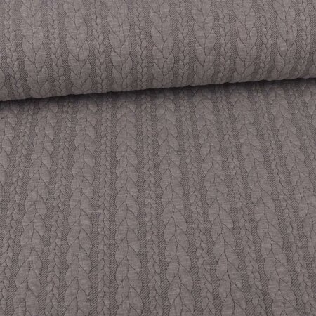 Knit Jaquard Knitted Fabric with Braid Pattern Light Grey Melange