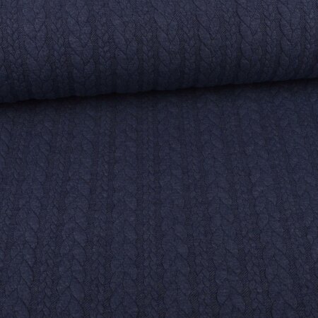 Knit Jaquard Knitted Fabric with Braid Pattern Jeans Blue Melange